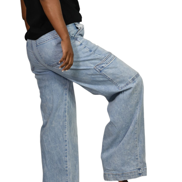 American Eagle High Waist Baggy Jeans Blue Wide Cargo Light Wash Cotton Blend 0 - Picture 16 of 16